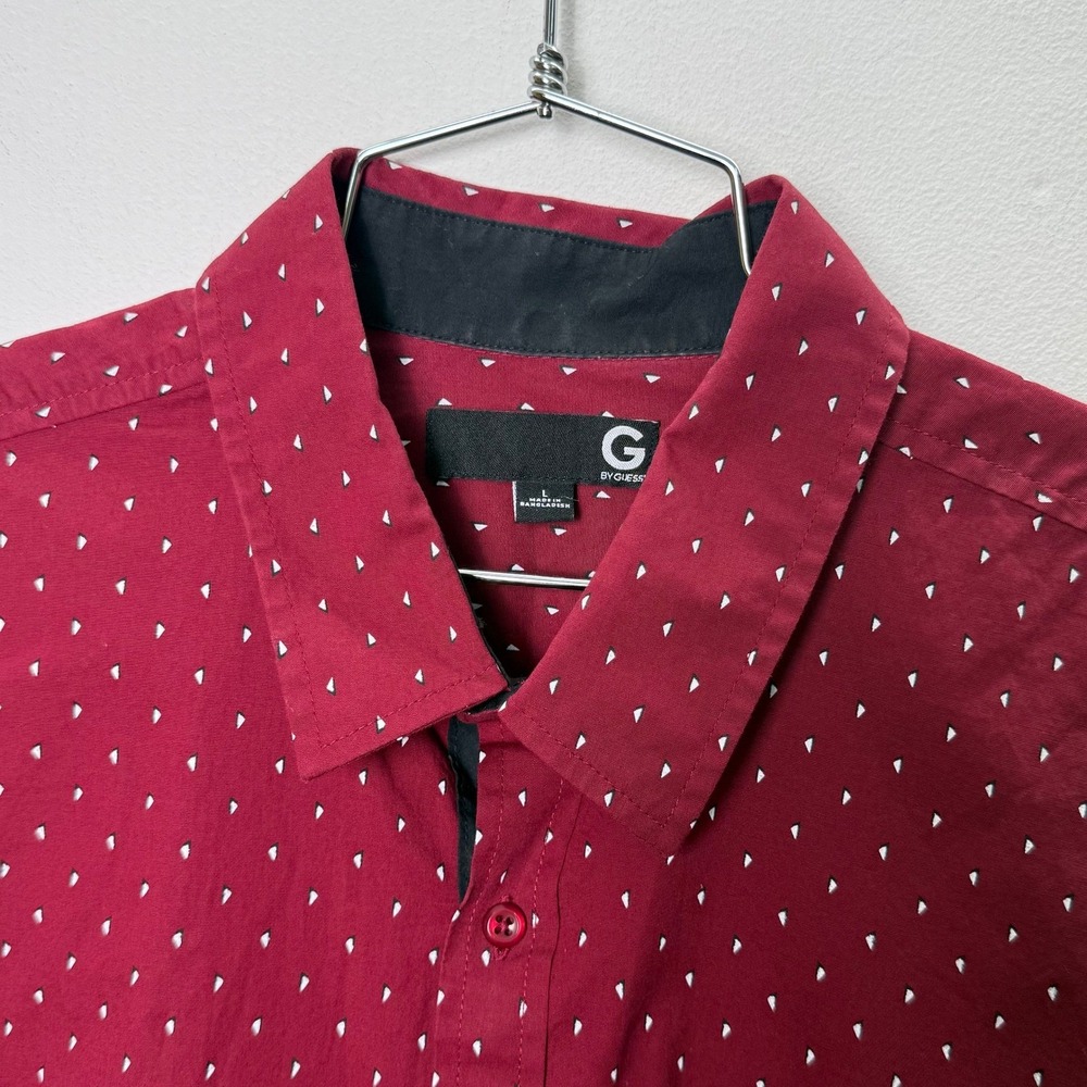G By Guess Men's Red Button Down Shirt Long Sleeve Size L Geo Print Casual